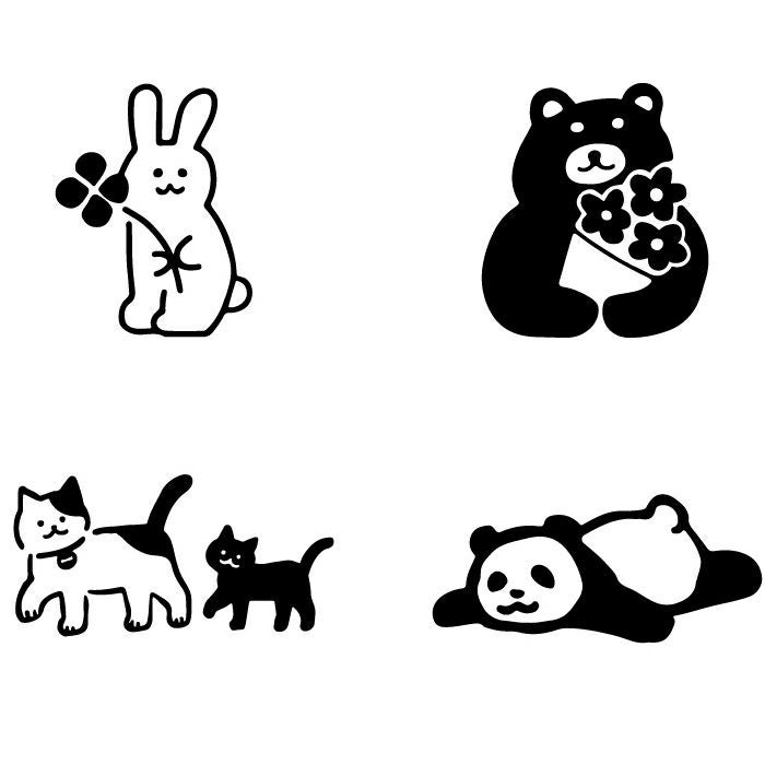 ｵﾝﾗｲﾝ限定 ﾌﾙｶﾜはんこ 4個ｾｯﾄ いろいろｱﾆﾏﾙ