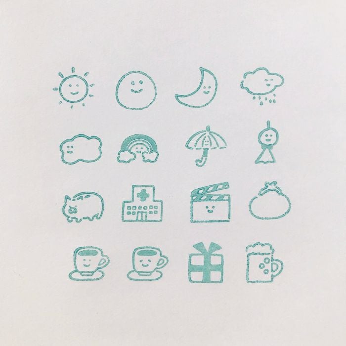 ｵﾝﾗｲﾝ限定 ﾌﾙｶﾜはんこ 16個ｾｯﾄ 天気と予定