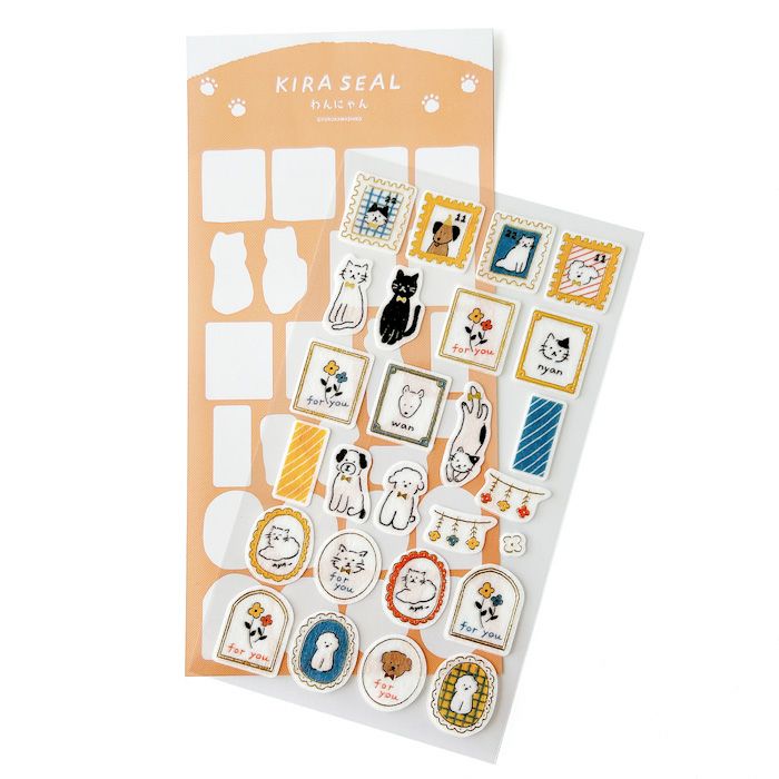 ｵﾝﾗｲﾝ限定 箔押しｼｰﾙｼｰﾄ わんにゃん