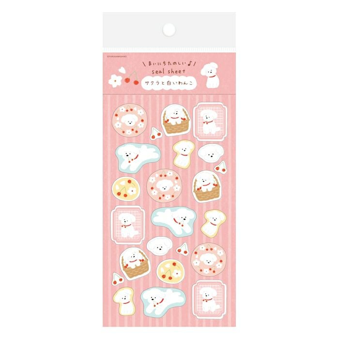 ｼｰﾙｼｰﾄ ｻｸﾗと白いわんこ | 古川紙工公式オンラインショップ