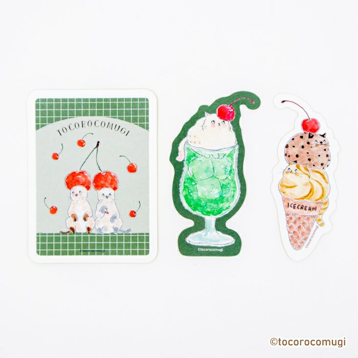 ｽﾃｯｶｰ3柄ｾｯﾄ 喫茶 ﾄｺﾛｺﾑｷﾞ