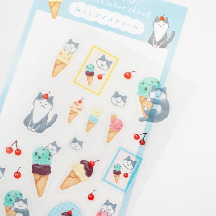 透明ｼｰﾙｼｰﾄ ねことｱｲｽｸﾘｰﾑ | 古川紙工公式オンラインショップ